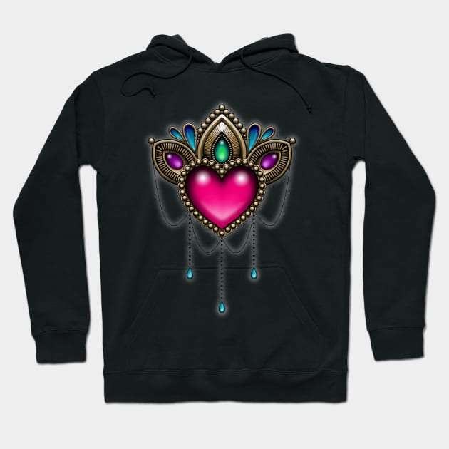 Heart of Stones - Victorian Tattoo Style Jewels and Gems Hoodie by prettyinink